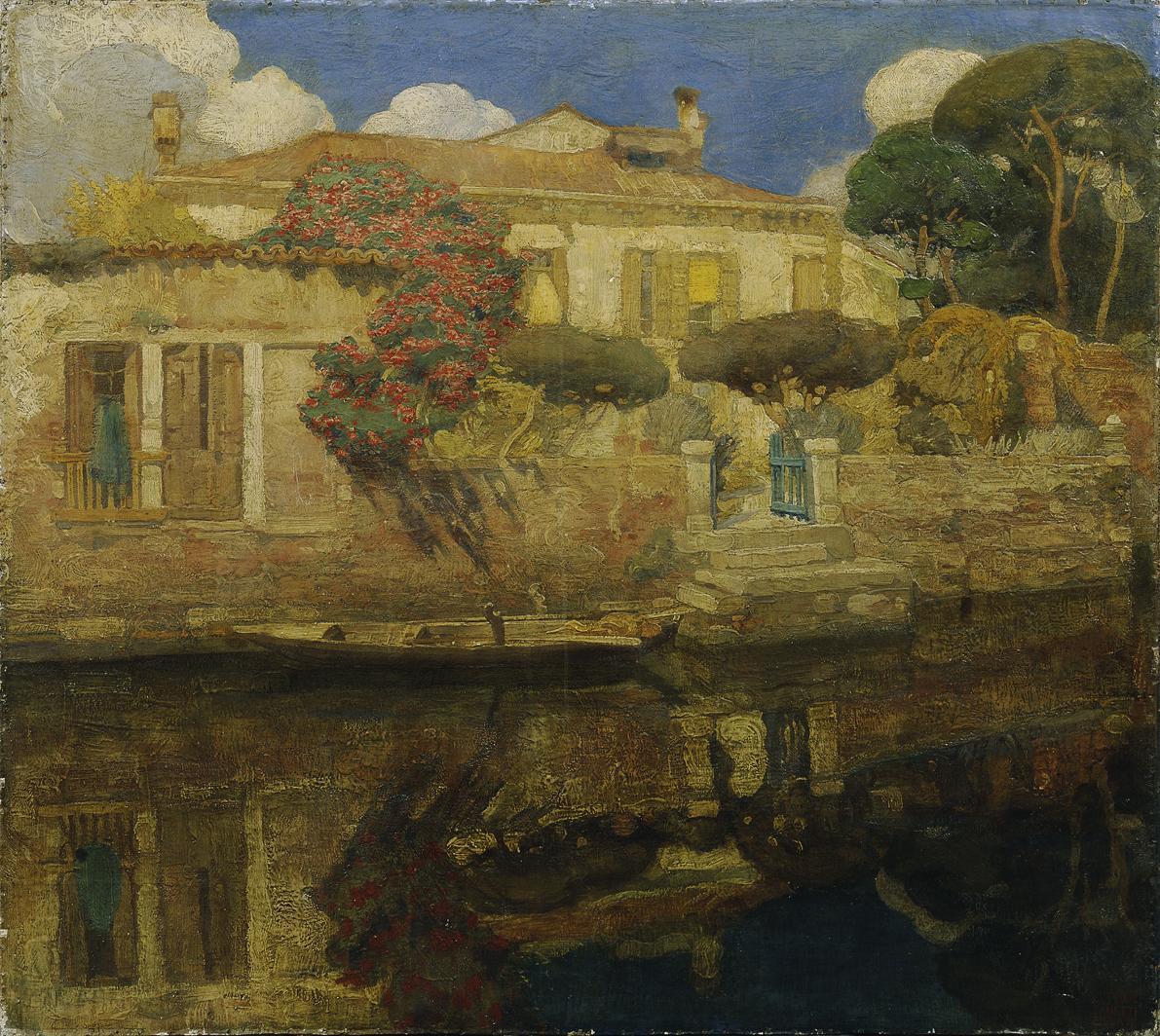 Vettore Zanetti-Zilla, Das Haus des Malers, 1897, Öl auf Leinwand, 126 x 140 cm, Belvedere, Wie…