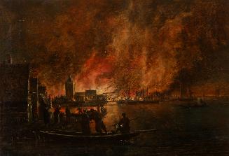 Egbert van der Poel, Nächtliches Feuer über holländischer Stadt, 1654/1664, Öl auf Holz, ungera…
