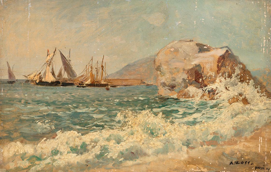 Alfred Zoff, Brandung bei Nervi, 1907, Öl auf Leinwand auf Karton, ungerahmt: 31 × 47,5 cm, Bel…