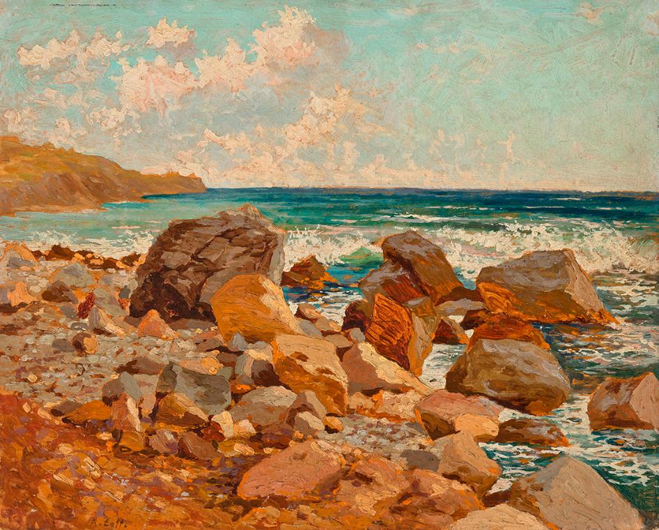 Alfred Zoff, Brandung bei Nervi, undatiert, Öl auf Leinwand auf Karton, ungerahmt: 33 × 41 cm, …