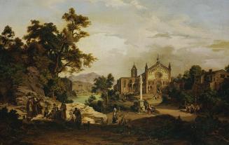 Georg Petzolt, Italienische Landschaft mit Pilgern, Öl auf Leinwand, 61 x 96 cm, Belvedere, Wie…