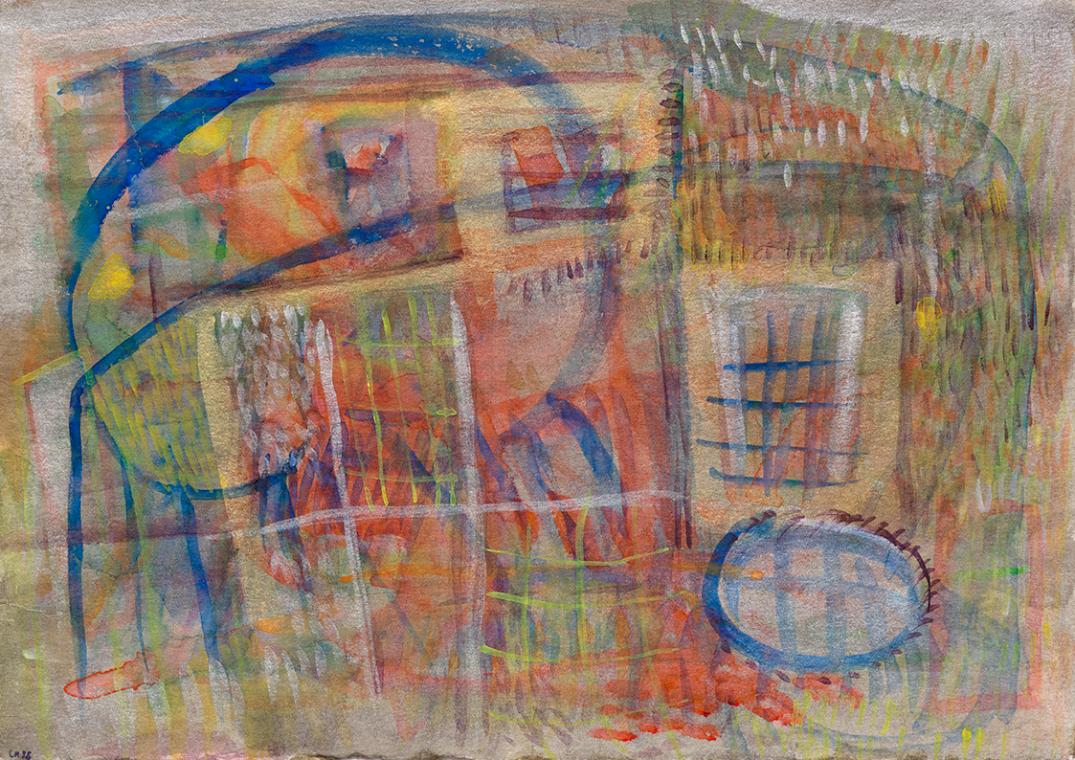 Christine Hohenbüchler, Ohne Titel, 1986, Aquarell und Lackstift auf Papier, beidseitig bemalt,…