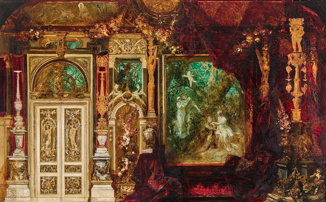 Hans Makart, Dekorationsentwurf für das Schlafzimmer Kaiserin Elisabeths in der Hermesvilla (Mi…