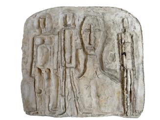 Fritz Wotruba, Relief mit Büste und drei Figuren, Um 1950, Gipsguss nach Tonmodell, 33,5 × 37 ×…