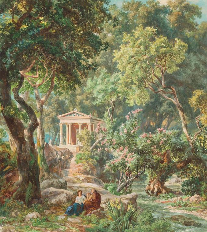 Károly Markó, Die Waldkönigin, 1. Hälfte 19. Jahrhundert, Aquarell und Gouache auf Papier, Blat…