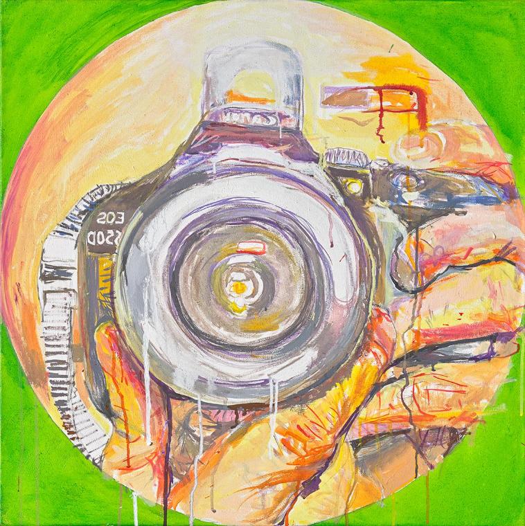 Elke Silvia Krystufek, EOS, 2019, Acryl und Tinte auf Leinwand, ungerahmt: 80,5 × 80 × 2 cm, Be…