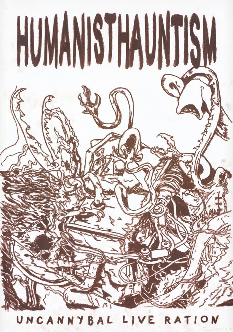 Thomas Feuerstein, HUMANISTHAUNTISM, 2017, Gips und Eisenoxyd auf Papier, gerahmt, 49,5 × 34,7 …