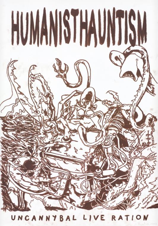 Thomas Feuerstein, HUMANISTHAUNTISM, 2017, Gips und Eisenoxyd auf Papier, gerahmt, 49,5 × 34,7 …