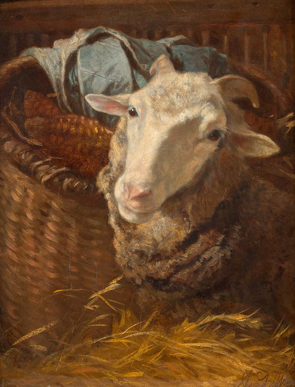 Anton Schrödl, Ein Schaf, um 1860/1870, Öl auf Leinwand, 43 × 34 cm, Legat Peter Parzer, Wien, …