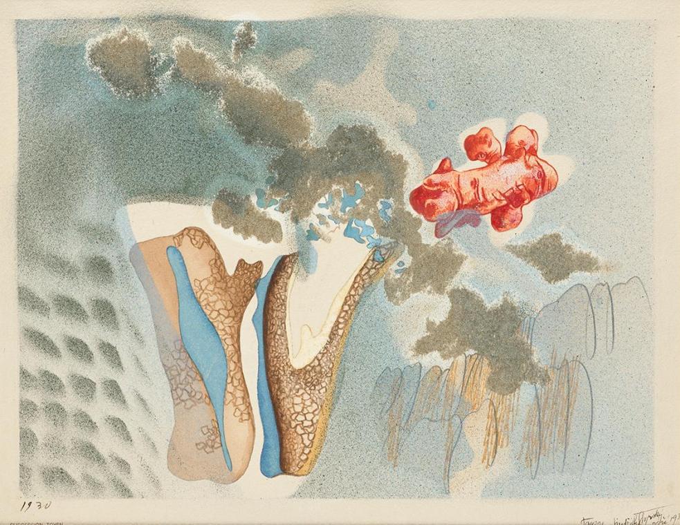 Jindřich Štyrský, Juli, 1930, Graphit und Gouache aquarelliert auf Papier, 29,5 × 38,8 cm, Daue…