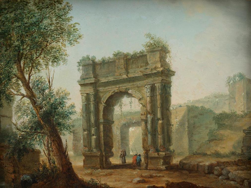 Hubert Robert, Ruinenlandschaft, undatiert, Öl auf Leinwand, 22,5 × 31 cm, Belvedere, Wien, Inv ...