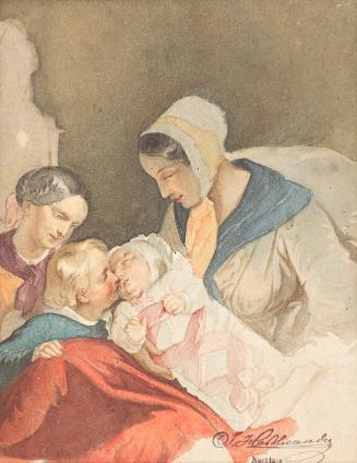Joseph Hasslwander, Mutterglück, undatiert, Aquarell auf Papier, 20,5 × 16 cm, Schenkung Sammlu…