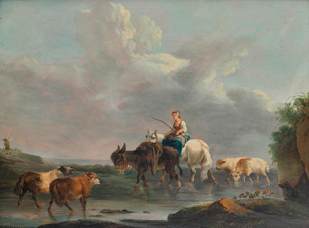 Francesco Casanova, Hirtin am Bach, 1763 (?), Öl auf Holz, 30,5 × 40 cm, Belvedere, Wien, Inv.-…