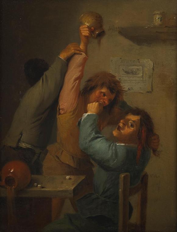 Adriaen Brouwer, Trinkszene, um 1636 (?), Öl auf Holz, 23,2 × 18 cm, Belvedere, Wien, Inv.-Nr. …