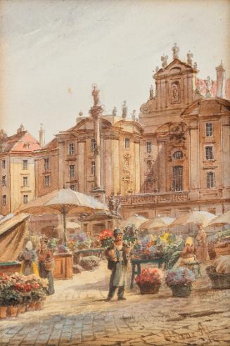 Franz Alt, Blumenmarkt am Hof, 1876, Aquarell auf Papier, 15,5 × 10,3 cm, Belvedere, Wien, Inv.…