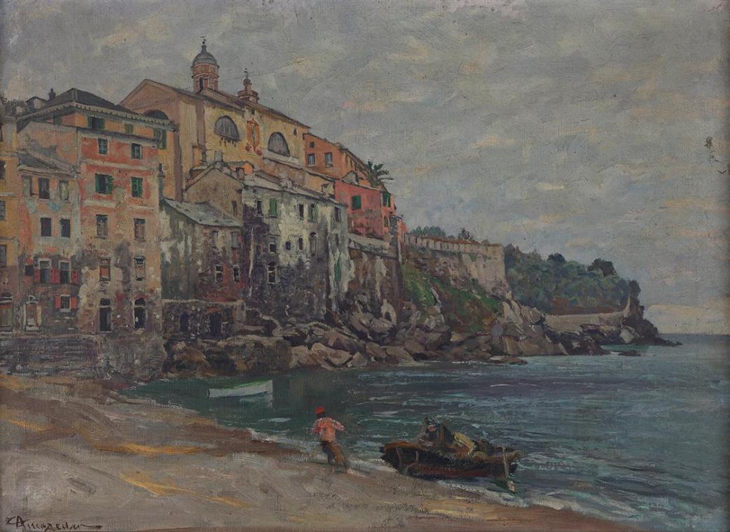Eduard Ameseder, Italienische Stadt am Meer, 1905, Öl auf Leinwand, 38,8 × 53,6 cm, Belvedere, …
