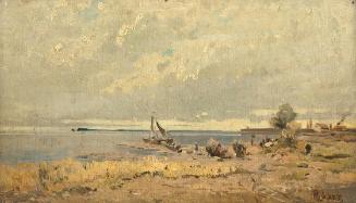 Rudolf Ribarz, Strandlandschaft mit Booten, um 1875/1880, Öl auf Karton, 17,2 × 27 cm, Belveder…