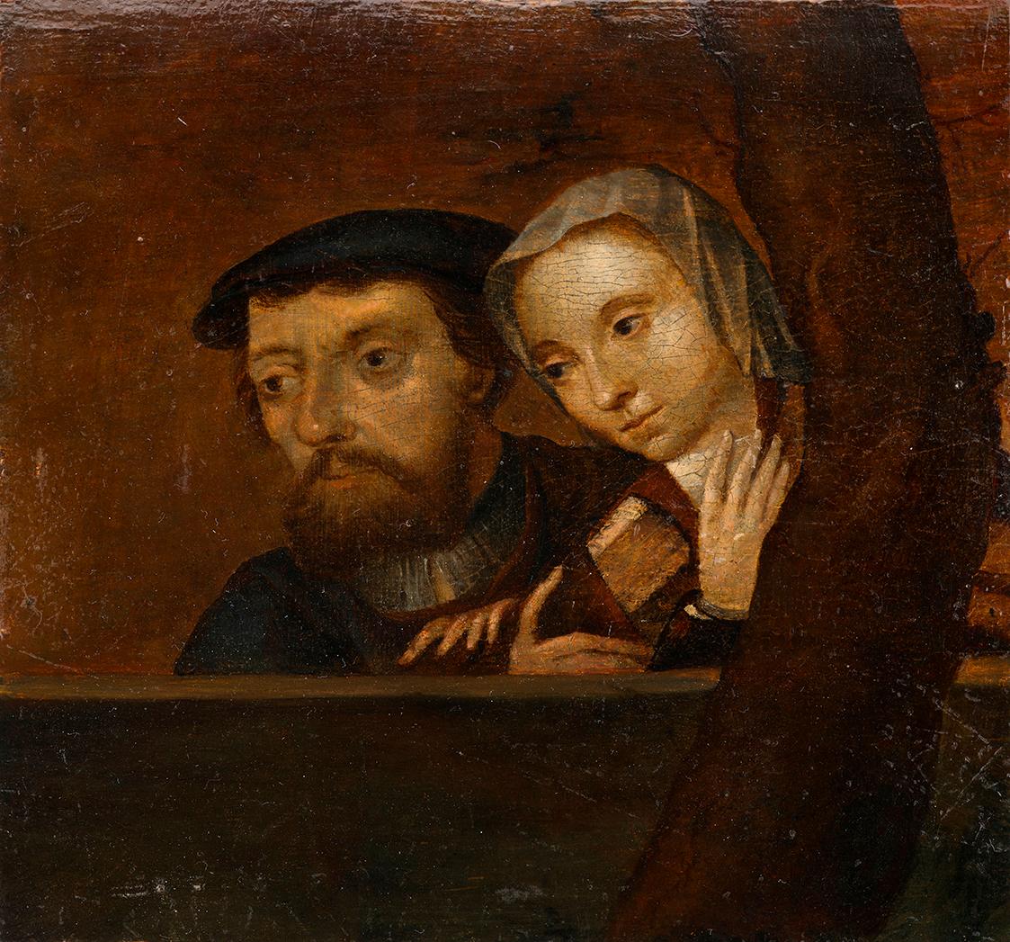 Paar an Balustrade, 17. Jahrhundert, Öl auf Eichenholz, ungerahmt: 17,7 × 18,8 cm, Belvedere, W…