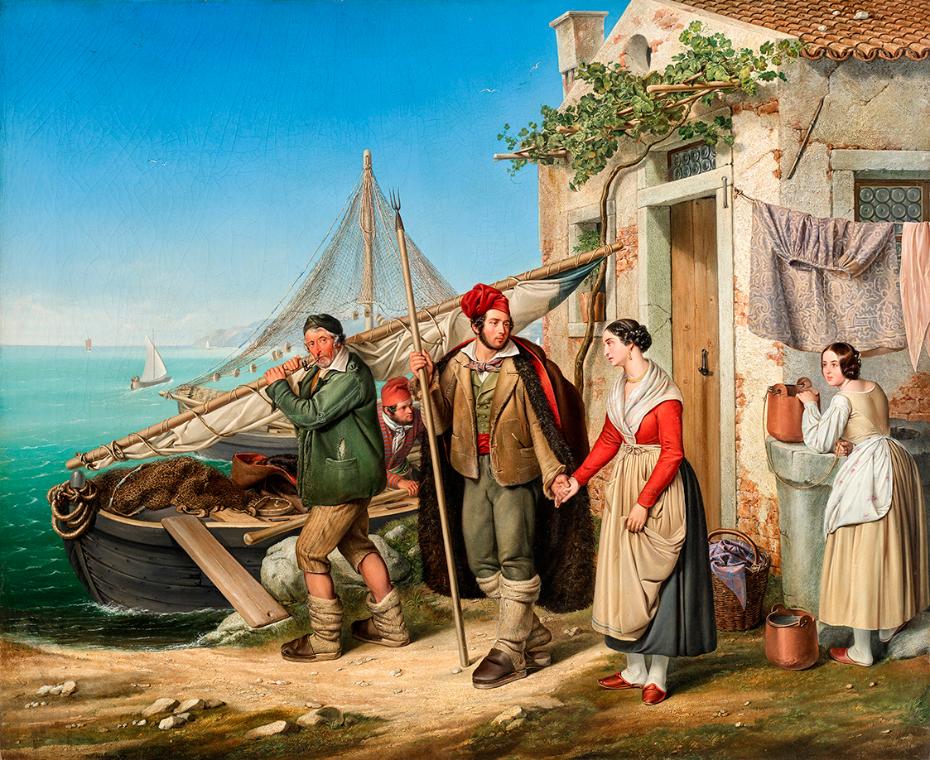 Ludwig von Beniczky, Eine venezianische Fischerfamilie, 1846, Öl auf Leinwand, 71 x 87 cm, Belv…