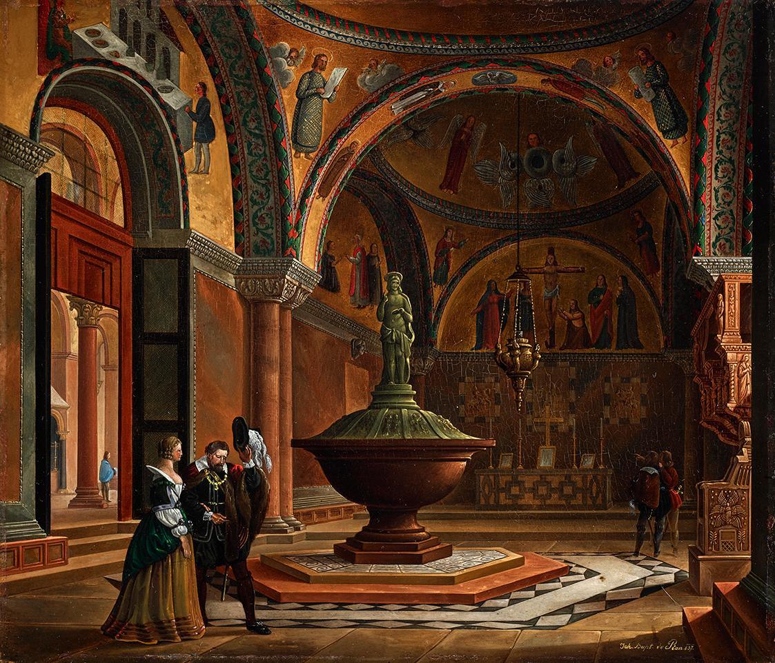 Giovanni Battista de Pian, Das Innere des Baptisteriums von San Marco in Venedig, 1837, Öl auf …