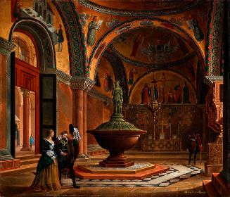 Giovanni Battista de Pian, Das Innere des Baptisteriums von San Marco in Venedig, 1837, Öl auf …