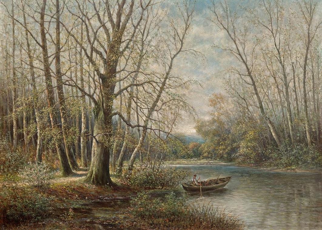 Franz Stephan Paschinger, March-Auen im Frühling, um 1900/1910, Öl auf Leinwand, 85,5 x 115 cm,…