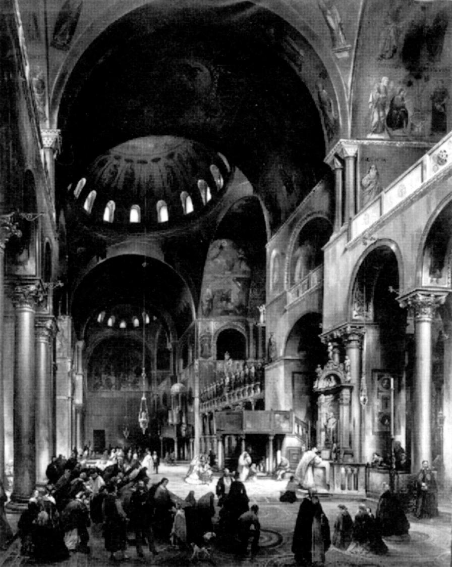 Federico Moja, Inneres der Markuskirche in Venedig, 1838, Öl auf Leinwand, 203 x 162 cm, Belved ...