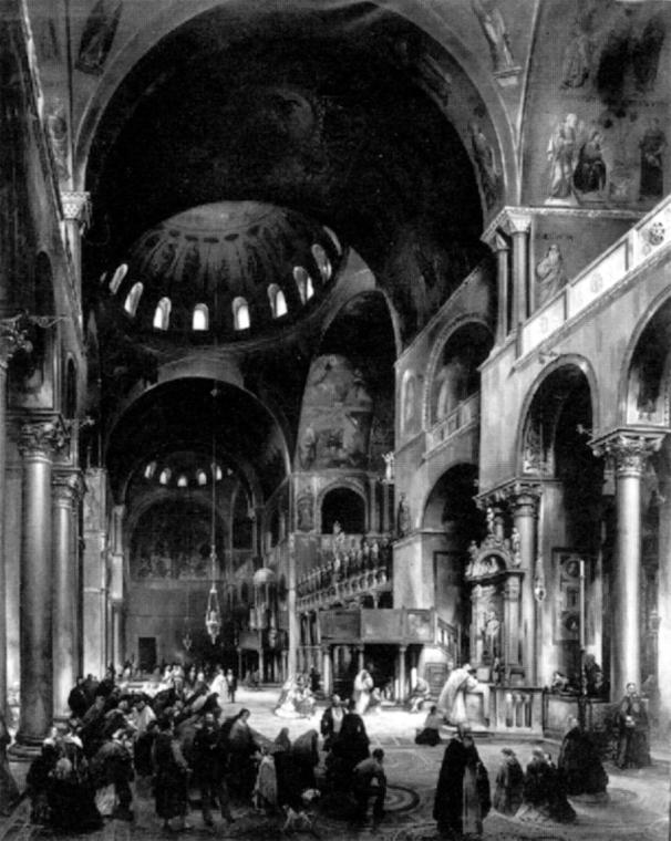 Federico Moja, Inneres der Markuskirche in Venedig, 1838, Öl auf Leinwand, 203 x 162 cm, Belved…