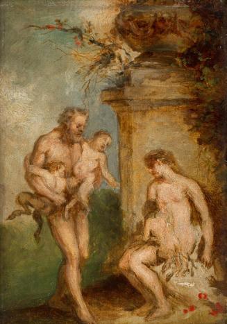 Martin Johann Schmidt, Die Erziehung von Satyrkindern, 1787 (?), Öl auf Holz, Bildausschnitt: 1…
