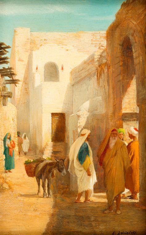 Eduard Lebiedzki, Orientalische Straßenszene, um 1890, Öl auf Holz, 14,5 × 9,5 cm, Belvedere, W ...