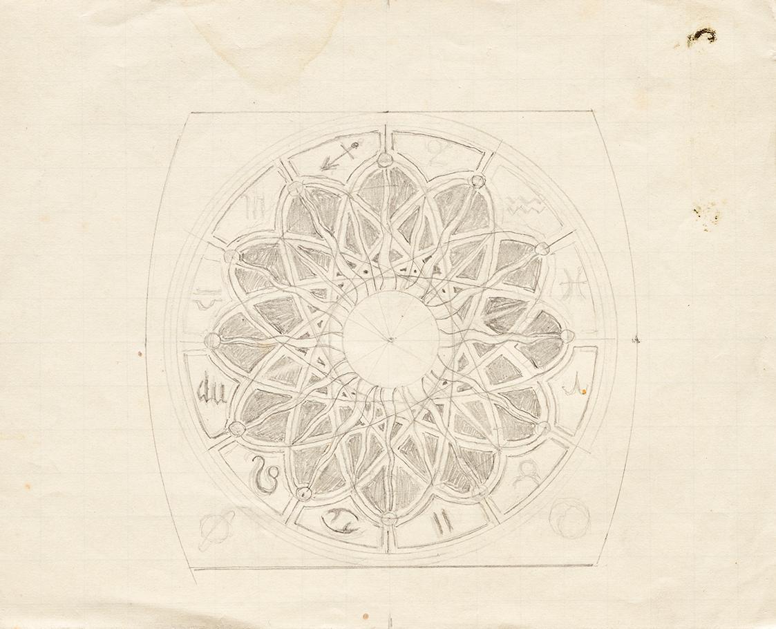 Franz von Matsch, Skizze für das Ziffernbaltt der Ankeruhr (?), um 1911, Bleistift auf Papier, …