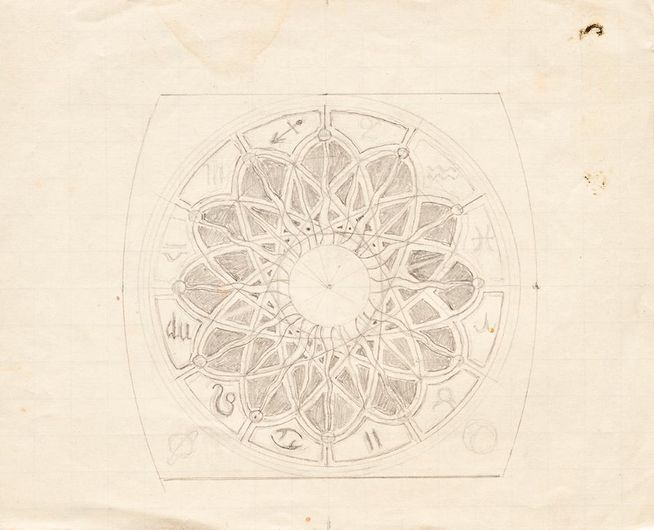 Franz von Matsch, Skizze für das Ziffernbaltt der Ankeruhr (?), um 1911, Bleistift auf Papier,  ...