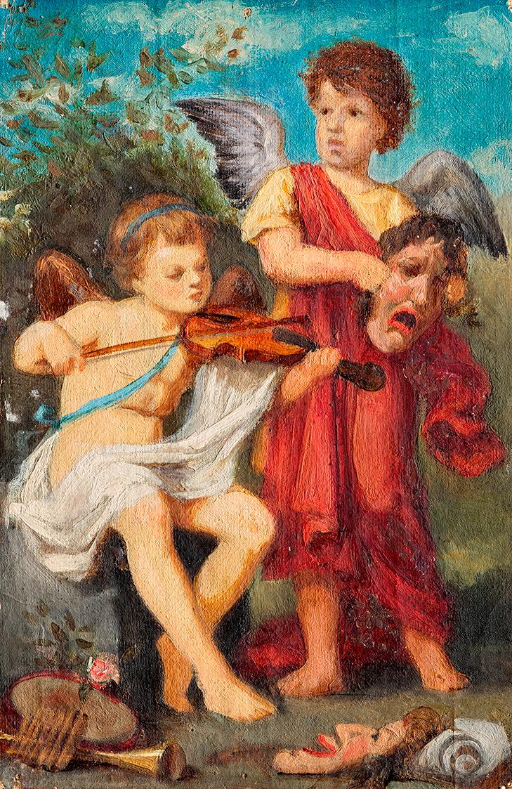 Musizierende Putti mit Masken