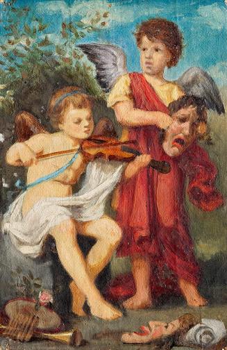 Franz von Matsch, Musizierende Putti mit Masken, 1878/1879, Tempera auf Leinwand, 17 x 11,2 cm, ...