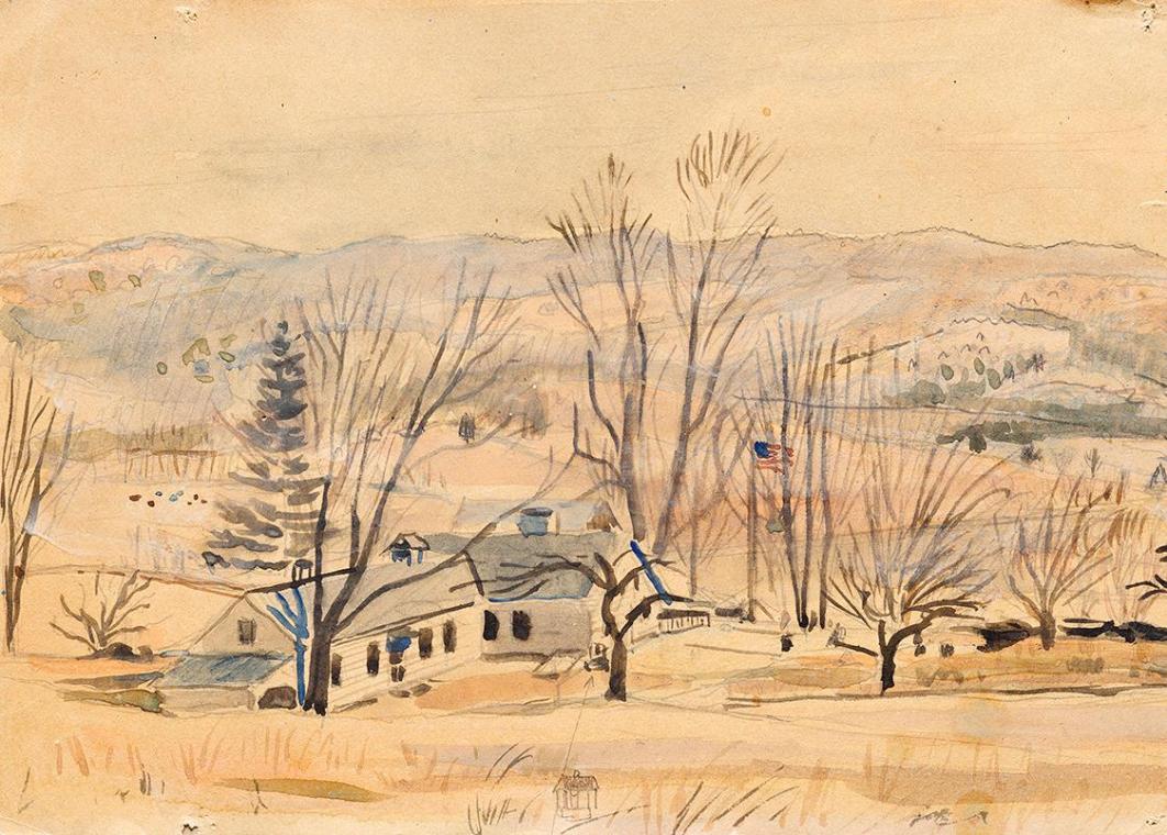 Unbekannter Künstler, Bauernhaus in den USA, um 1920/1930, Aquarell, 20,8 x 28,7 cm, Belvedere, ...