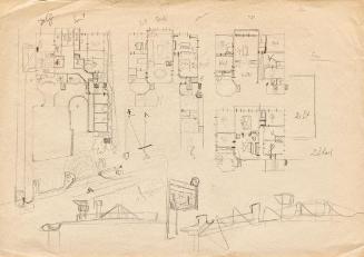 Franz von Matsch, Entwurfsskizzen zu Matschs Ateliervilla - Grundrisse und Dachkonstruktion, 18…