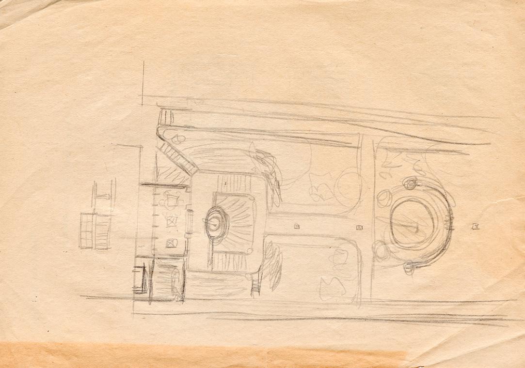 Franz von Matsch, Entwurfsskizzen zu Matschs Ateliervilla - Gartenfassade und Grundriss, 1895/1…