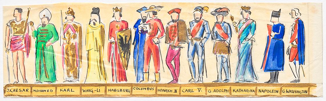 Kostümfigurinen berühmter historischer Personen