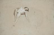 Franz von Matsch, Studie eines liegenden Männeraktes, undatiert, Kohle, Weißstift, Tusche in Br…