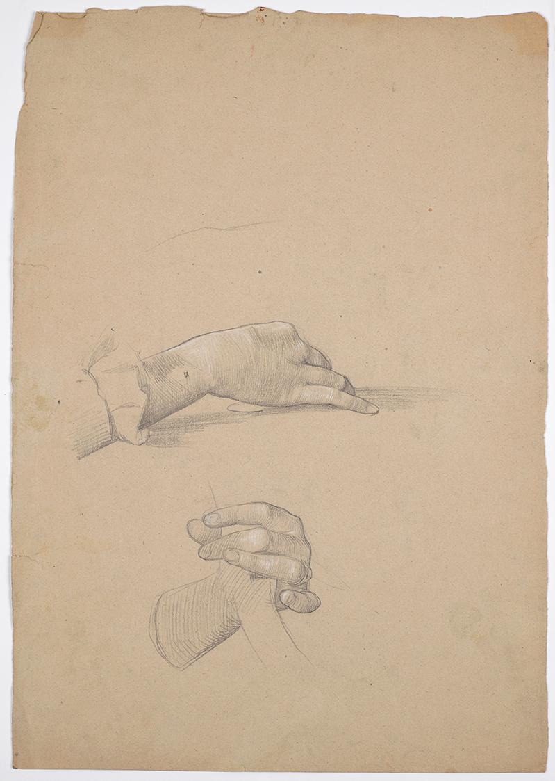 Franz von Matsch, Handstudien, undatiert, Bleistift, Kohle und Weißstift, 45 x 31,8 cm, Belvede ...