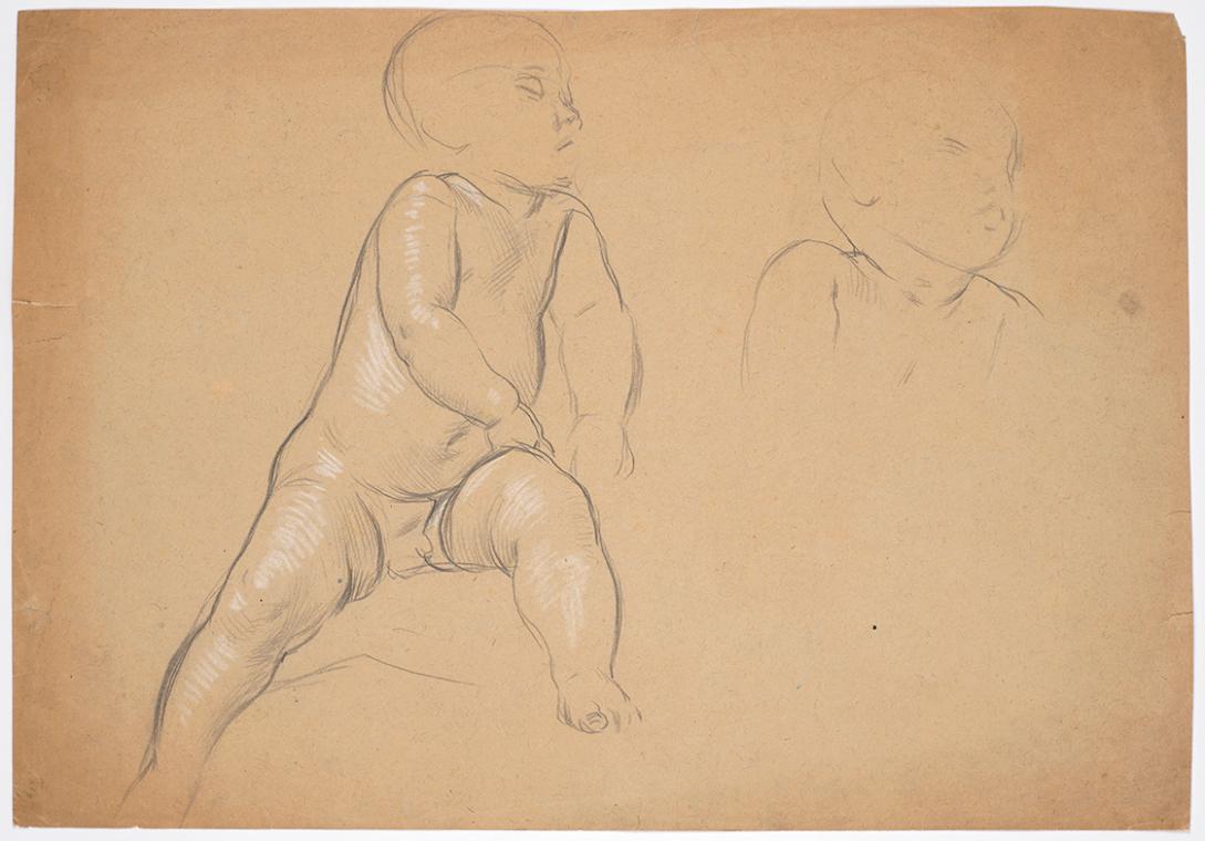 Franz von Matsch, Kinderaktstudie, um 1882, Bleistift, weiß gehöht, 29,4 x 42,4 cm, Belvedere, …