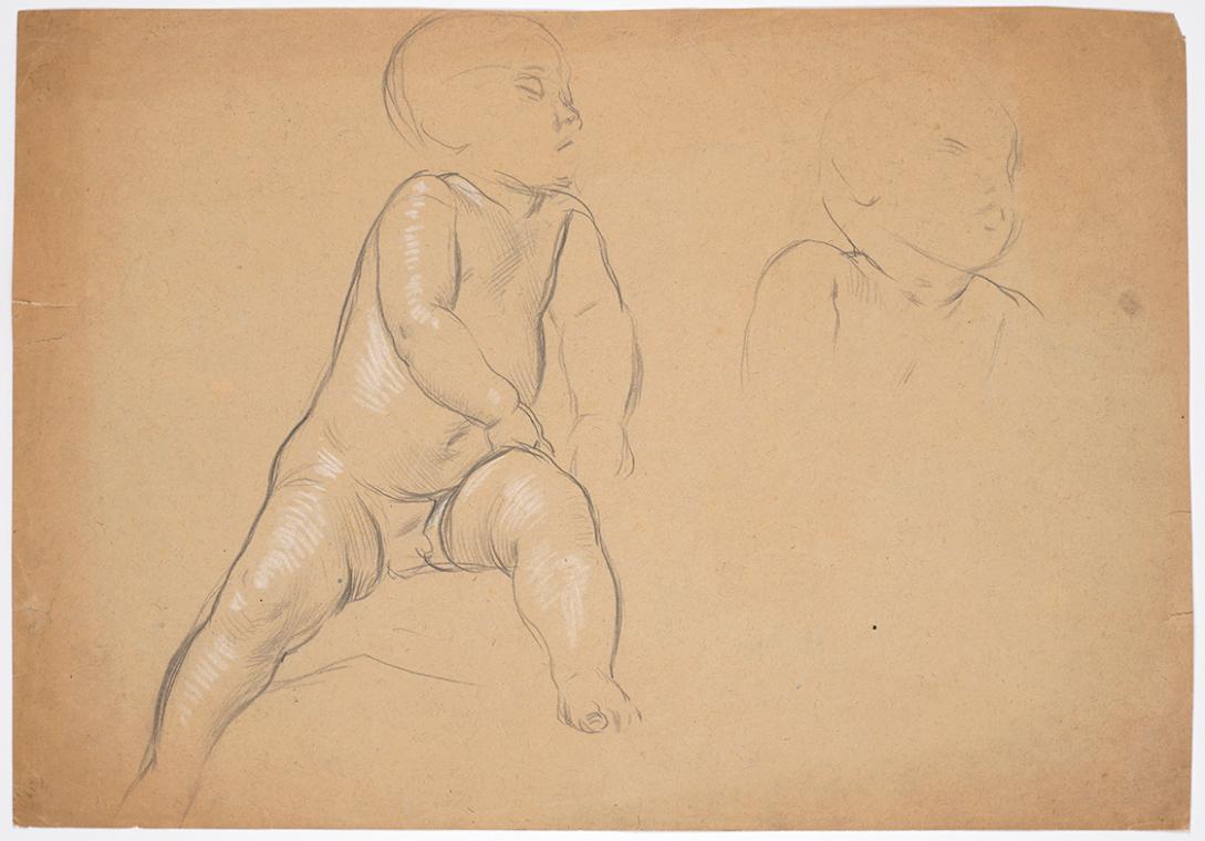 Franz von Matsch, Kinderaktstudie, um 1882, Bleistift, weiß gehöht, 29,4 x 42,4 cm, Belvedere,  ...