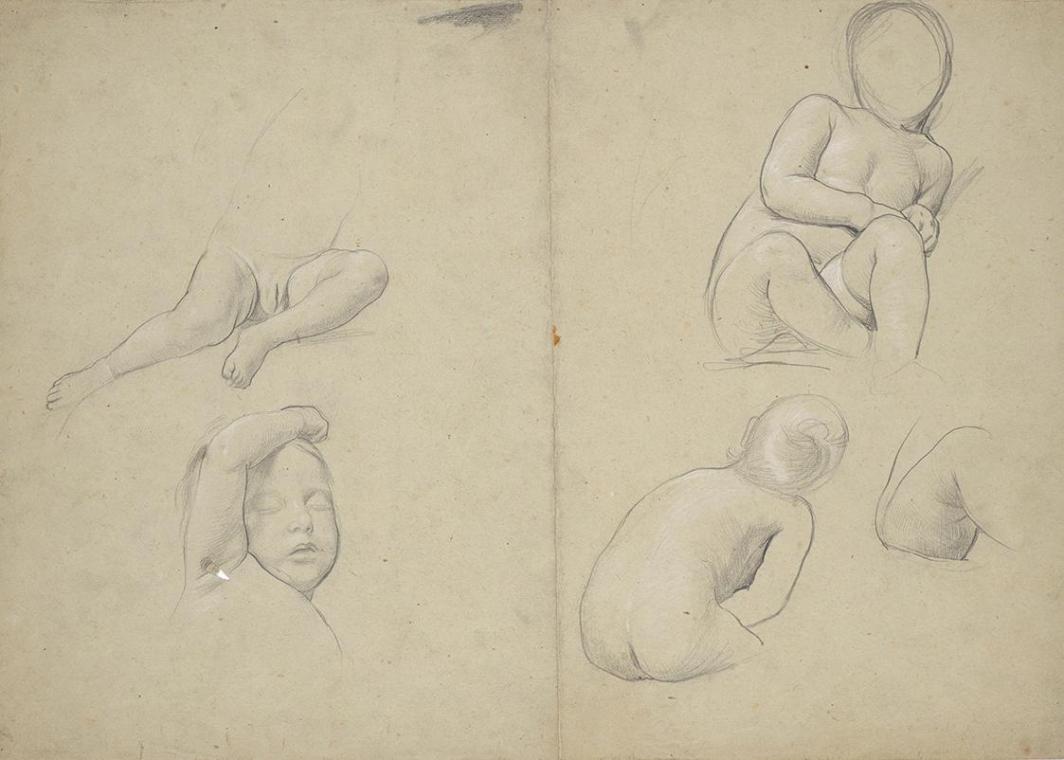 Franz von Matsch, Kinderaktstudien, um 1882, Bleistift, weiß gehöht, 32 x 44,5 cm, Belvedere, W…