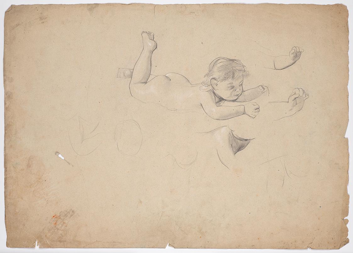 Aktstudien eines liegenden Kleinkindes