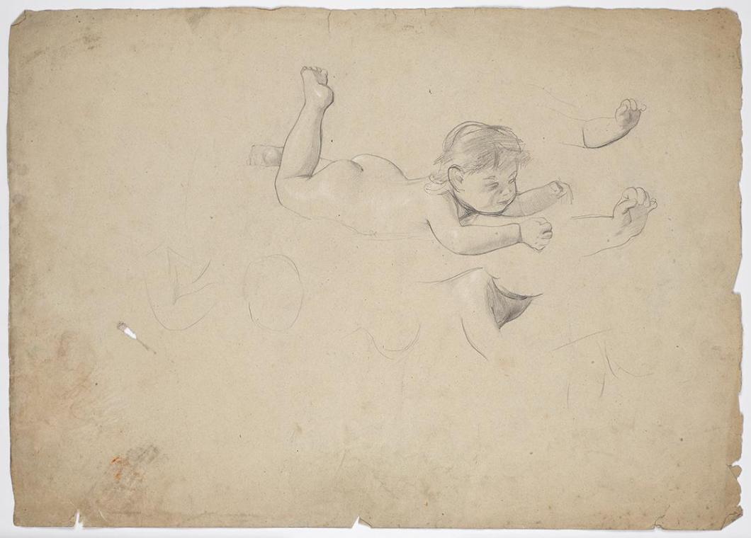 Aktstudien eines liegenden Kleinkindes