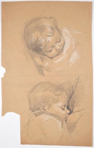Franz von Matsch, Kinderkopfstudien, um 1882, Bleistift, Kohle und Weißstift, 40,5 x 25,5 cm, B…