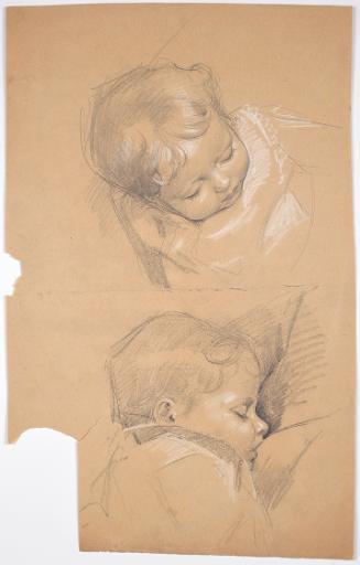 Franz von Matsch, Kinderkopfstudien, um 1882, Bleistift, Kohle und Weißstift, 40,5 x 25,5 cm, B ...