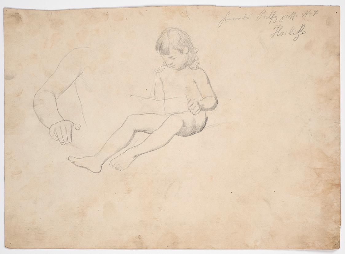 Aktstudie eines sitzenden Kleinkindes, lesend