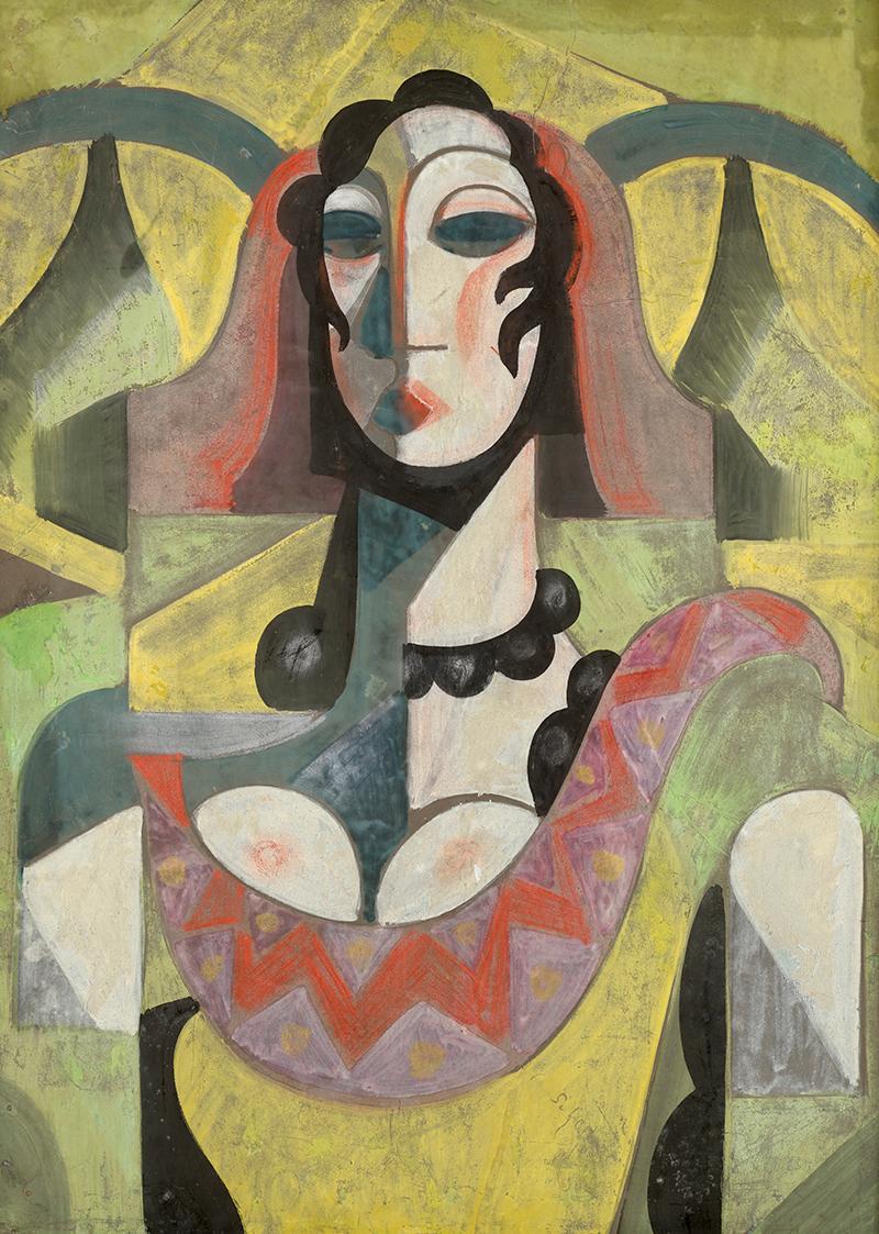 Hugo Scheiber, Frauenporträt, 1920, Gouache auf Papier, 67,5 × 49,5 cm, Dauerleihgabe von Silar…
