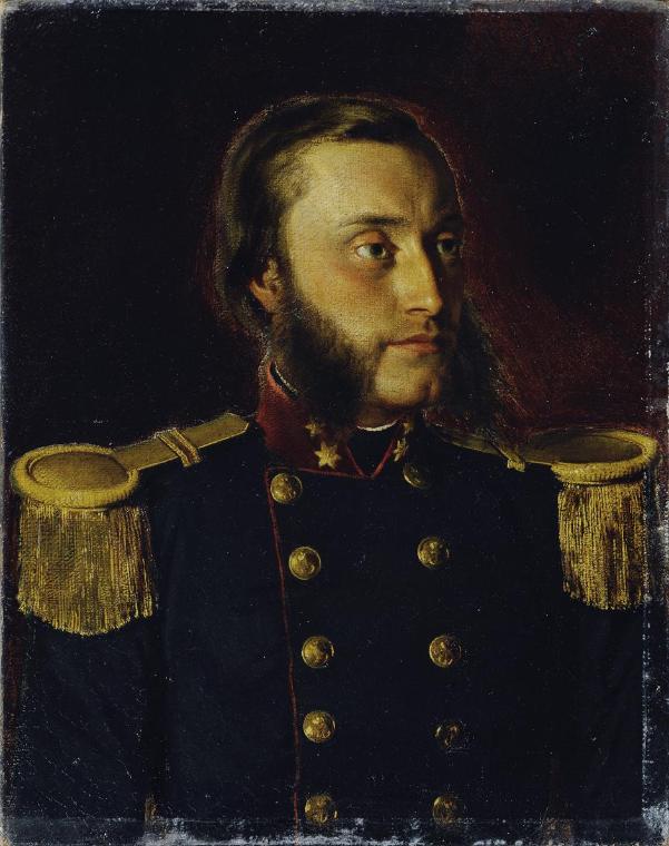 Anton Romako, Der Schiffsbau-Ingenieur Josef von Romako als Oberleutnant, um 1849/1854, Öl auf  ...